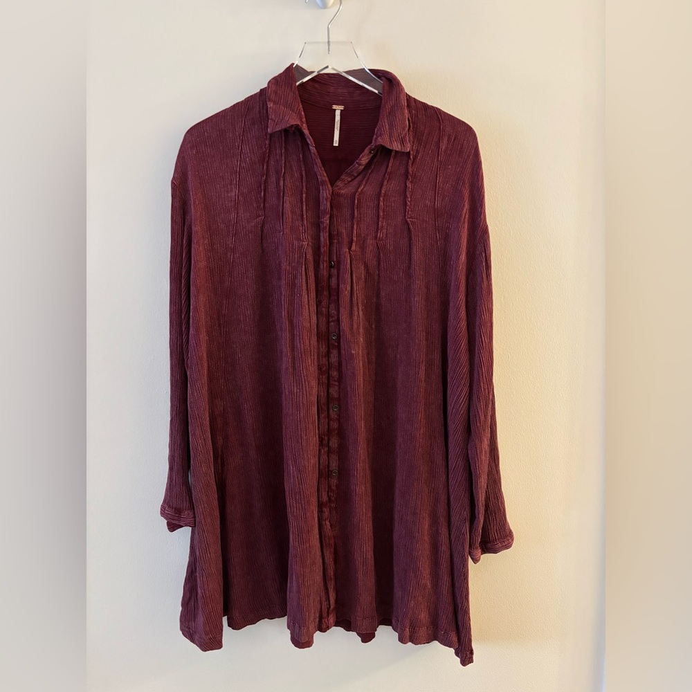 Free People Spin Me Oversized Button Down Shirt Dress Size XS - Picture 2 of 4